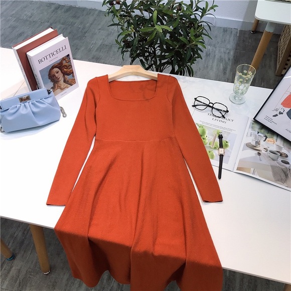 🍁Orange Red Slim Fit Long Sweater Dress🍁 - Picture 7 of 8